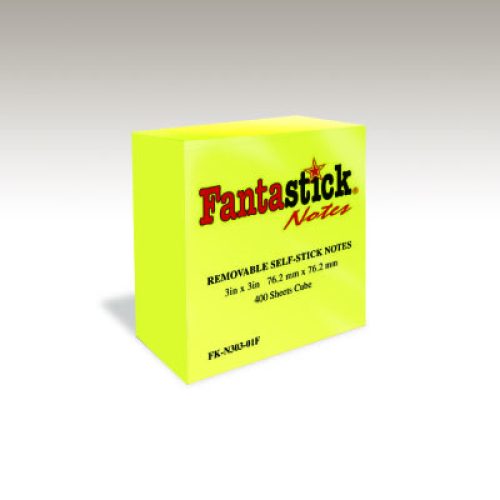 Lot de 12 Cubes notes repositionnables Fluo Fantastick 76.2×76.2 mm Coul Jaune