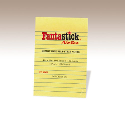 Lot de 12 notes auto-adhésives lignées Fantastick 101.6 x 152.4 mm Coul Jaune