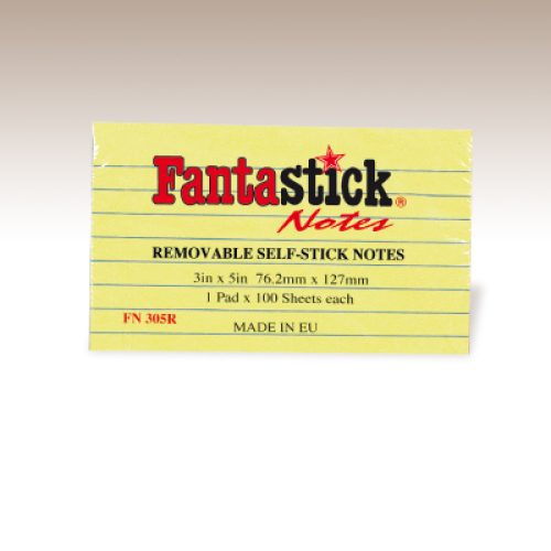 Lot de 12 notes auto-adhésives lignées Fantastick 76.2 x 127 mm Coul Jaune