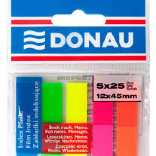 Lot de 12 Pochettes de 125 Index marques-pages DONAU 12×45 mm (5 Coul Fluo)