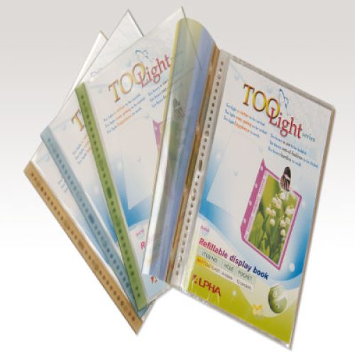 Lot de 12 Porte-Vues transparents rechargeables Alpha de 20 pochettes A4 Coul assorties