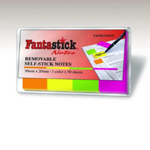 Lot de 24 Pochettes de 200 Index marques-pages Fantastick 50×20 mm (4Coul Fluo assorties)