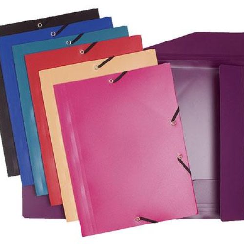 Lot de 60 Chemises Exacompta en POLYPRO à élastiques 3 rabats 24×32 (Assortis: 7 coul)