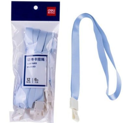 Lot de 96 Cordons Textiles Portes badges Deli 8352 – 450×10 mm Bleu clair