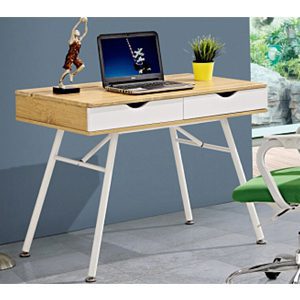 Meuble info ALEX avec 2 tiroirs en bois couleur Chêne et blanc