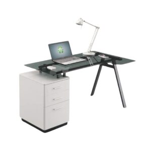 Meuble informatique AROBASE avec caisson avec 3 tiroirs en verre et métal