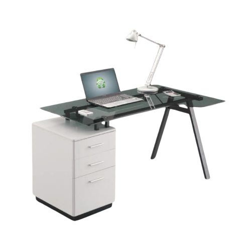 Meuble informatique AROBASE avec caisson avec 3 tiroirs en verre et métal