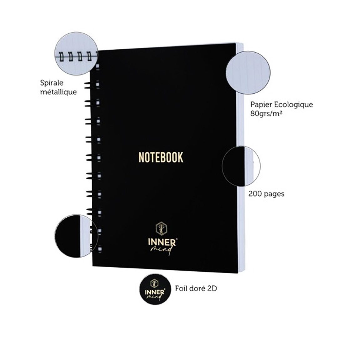 Notebook pro à spirales INNER A4 200 pages lignées Couverture pelliculée 80g (INNER-A4)