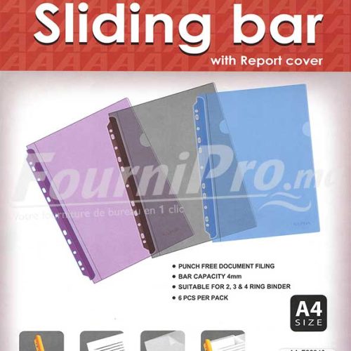 Pack de 6 Chemises perforées porte document ALPHA avec barre coulissante