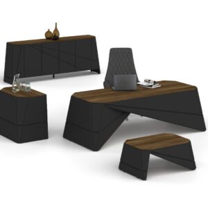 Pack de bureau Exécutif SUIT : Bureau 220 cm + Retour + Table basse + Crédence Couleur Barok Dark Gray