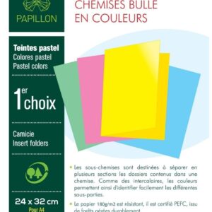 Paquet de 100 chemises bulle PAPILLON haute gamme 180g A4 Coloris au choix