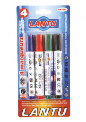 Pochette de 4 marqueurs pour tableaux LANTU pointe ogive Col assorties