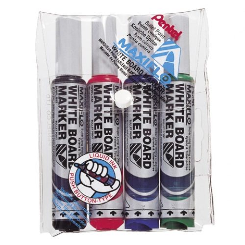 Pochette de 4 Marqueurs pour tableaux PENTEL Maxiflo pointe arrondie Coul assorties