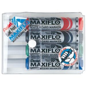 Pochette de 4 Marqueurs pour tableaux PENTEL Maxiflo pointe bizeauté Coul assorties