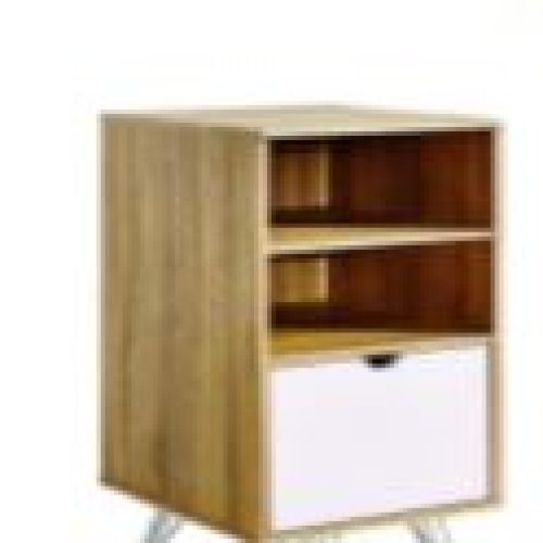 Rangement 1 tioirs avec 2 niches,coul. hêtre & blanc, dim 40×44,5×102 cm