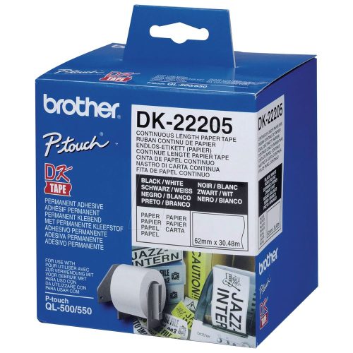 Rouleau papier BROTHER DK22205 étiquette 62 mm x 30,48 m Blanc