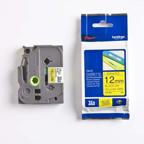Rouleau ruban TZ laminé Brother 12mm Noir sur fond jaune