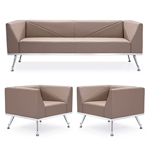 Salon BUGATTI en simili cuir noir avec piètement chrome 3+2+1