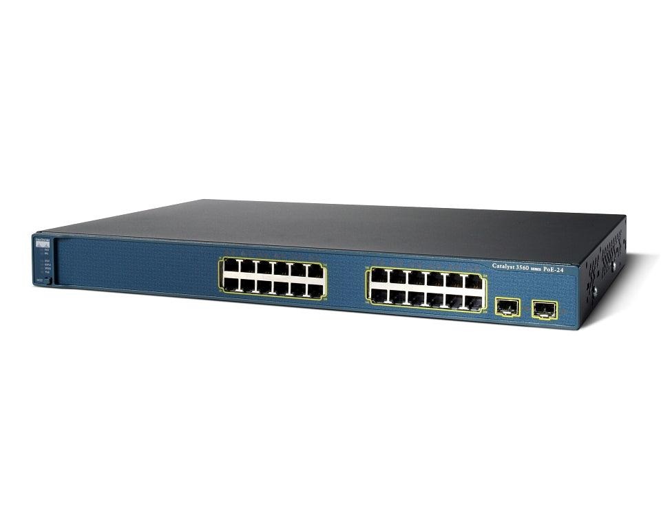 Switch reconditionné Cisco Catalyst WS-C3560-24PS-S - 24 ports 10/100 PoE + 2 SFP + IP Base Image - kit de montage inclus