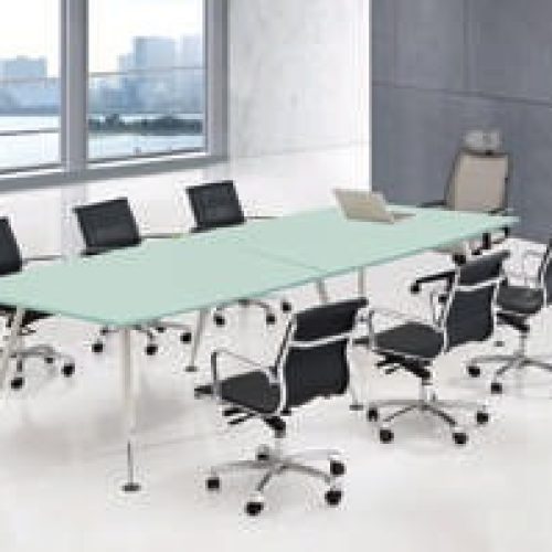 Table de conférence rectangulaire DESIGN 320 × 120 × 75 cm en verre sablé et métal Couleur : Blanc