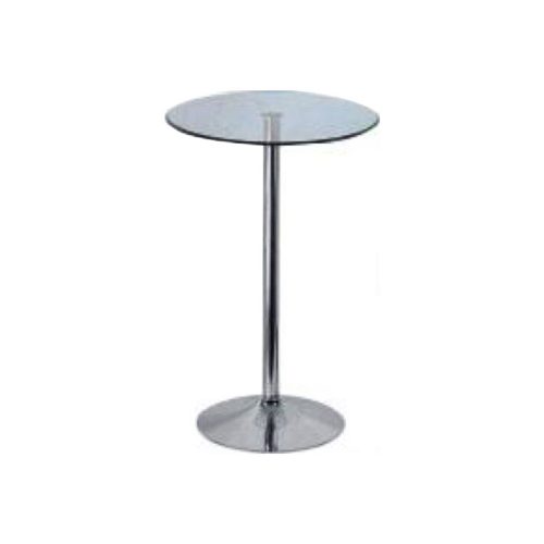 Table haute GLASS en verre & chrome diam 70 cm
