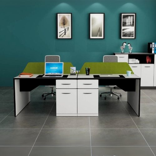 Workstation CASANOVA 2 postes 120×120 cm avec séparations et 2 Caissons