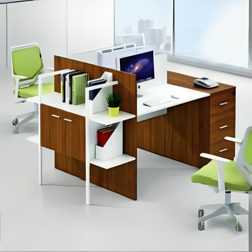 Workstation OSLO 2 postes en bois avec caissons intégrés et bibliothèque