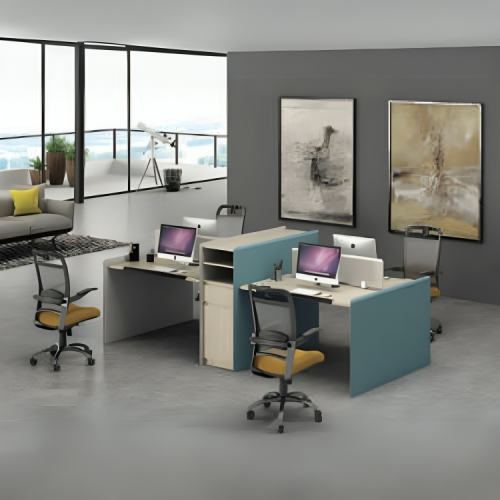 Workstation QUZZI 4 postes 288×120 cm avec séparations et 2 Caissons intégrés