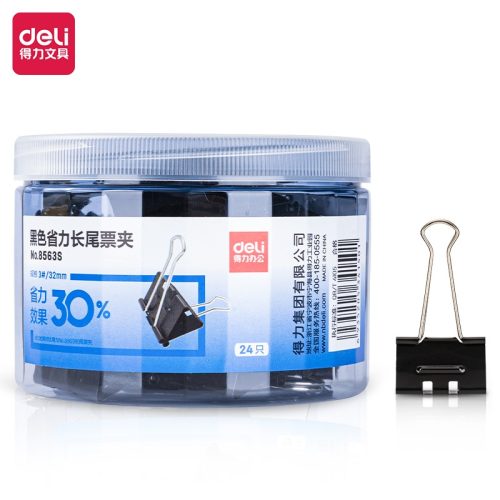 Boite de 24 Pinces à reliure Deli-8563S noire 32 mm