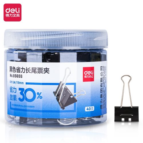 Boite de 40 Pinces à reliure Deli-8565S noire 19 mm