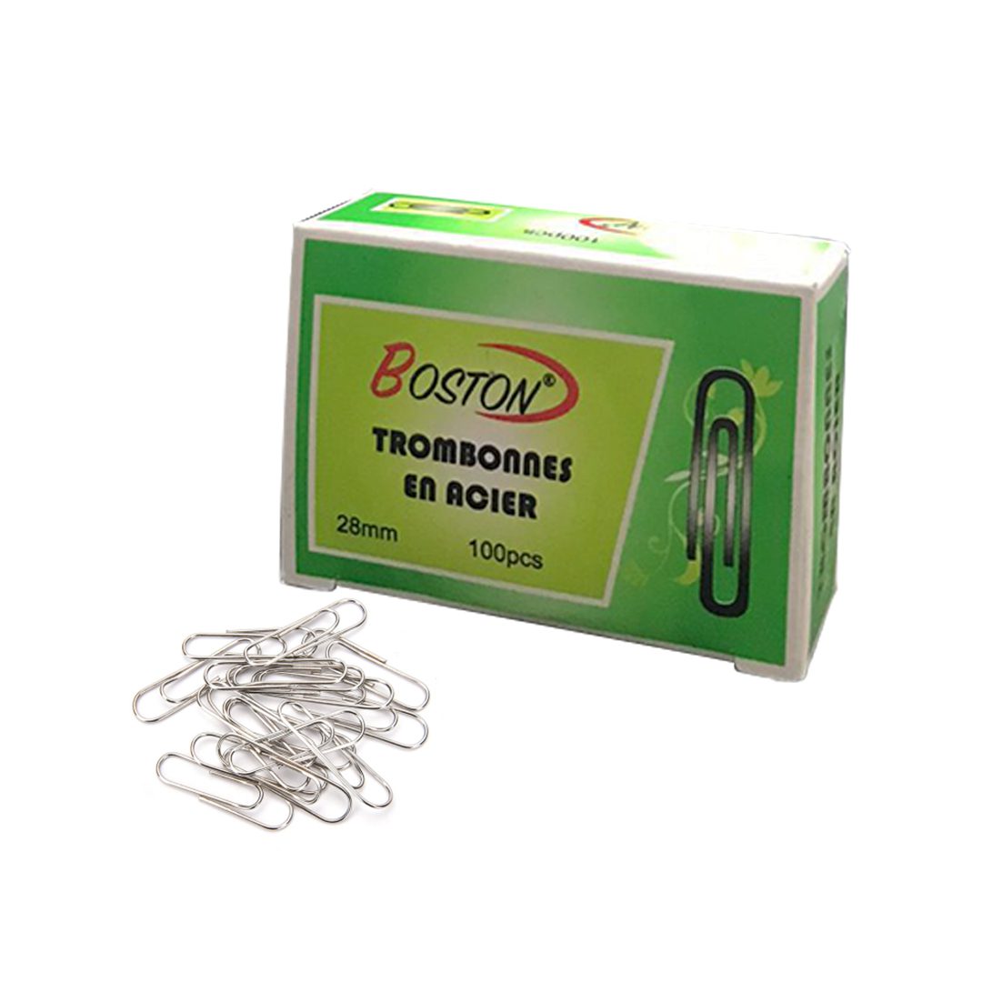Lot de 10 Boites de 100 Trombones BOSTON 2111 - 28 mm