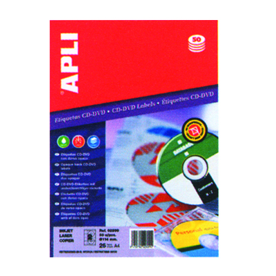 Boite de 50 étiquettes adhésives feuille à feuille Apli pour CD