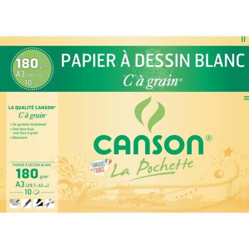 CANSON 10 feuilles de papier dessin C à grain 180g A3
