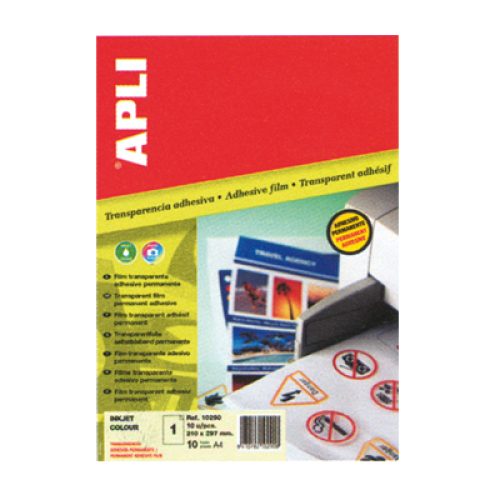 Films transparents adhésifs pour jet d’encre APLI 10 feuilles A4