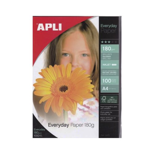 PAPIER PHOTO BRILLANT EVERYDAY 180G POCHETTE DE 100 FEUILLES APLI 11475